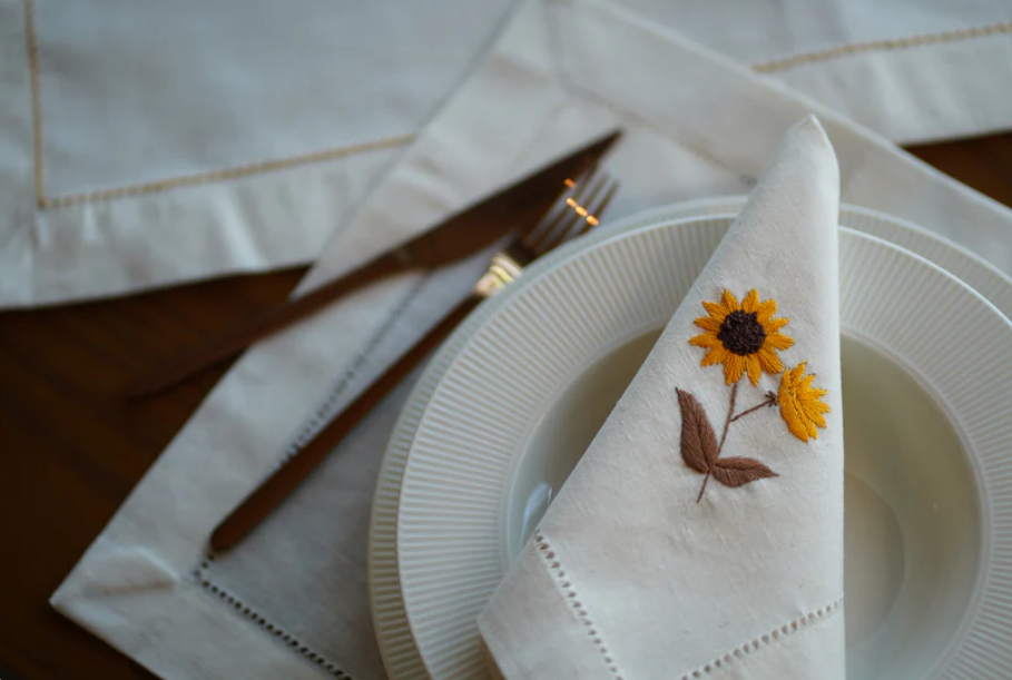 sunflower embroidered napkins.