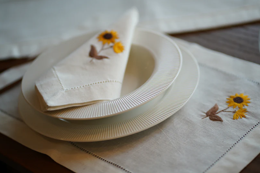 sunflower embroidered napkins.