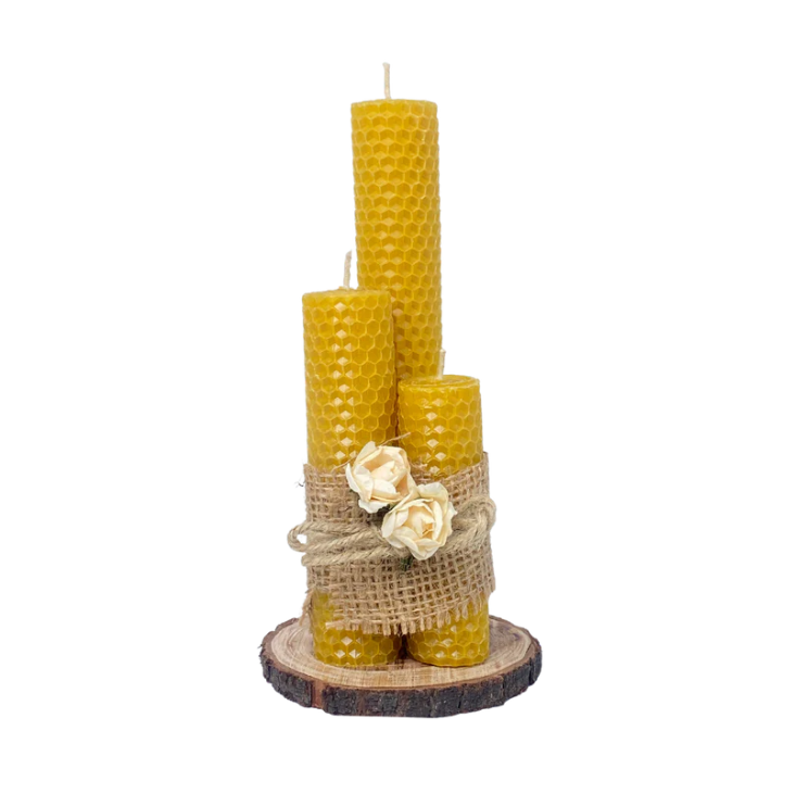 hand-rolled beeswax pillar candles