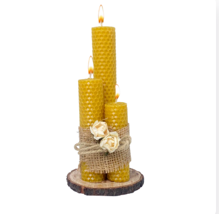 hand-rolled beeswax pillar candles