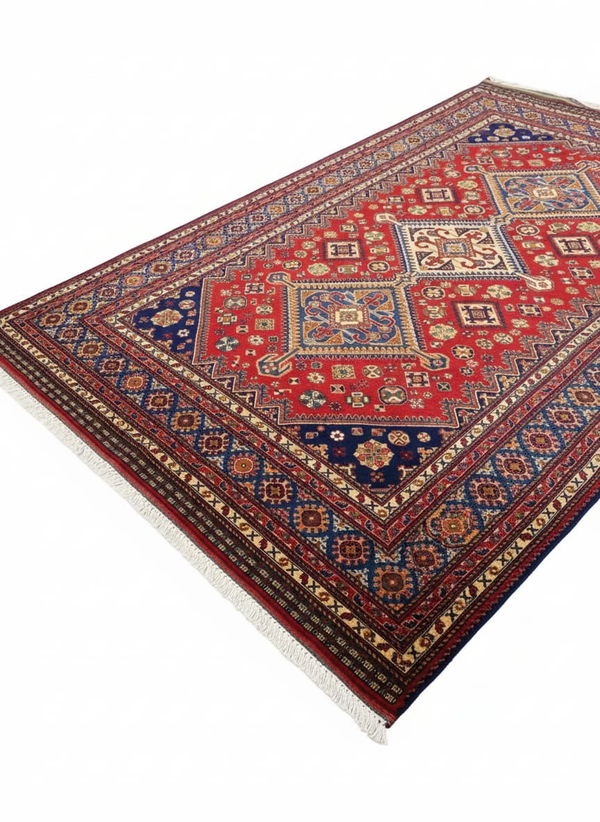 Artisan Crafted Ruby Red Geometric Area Rug