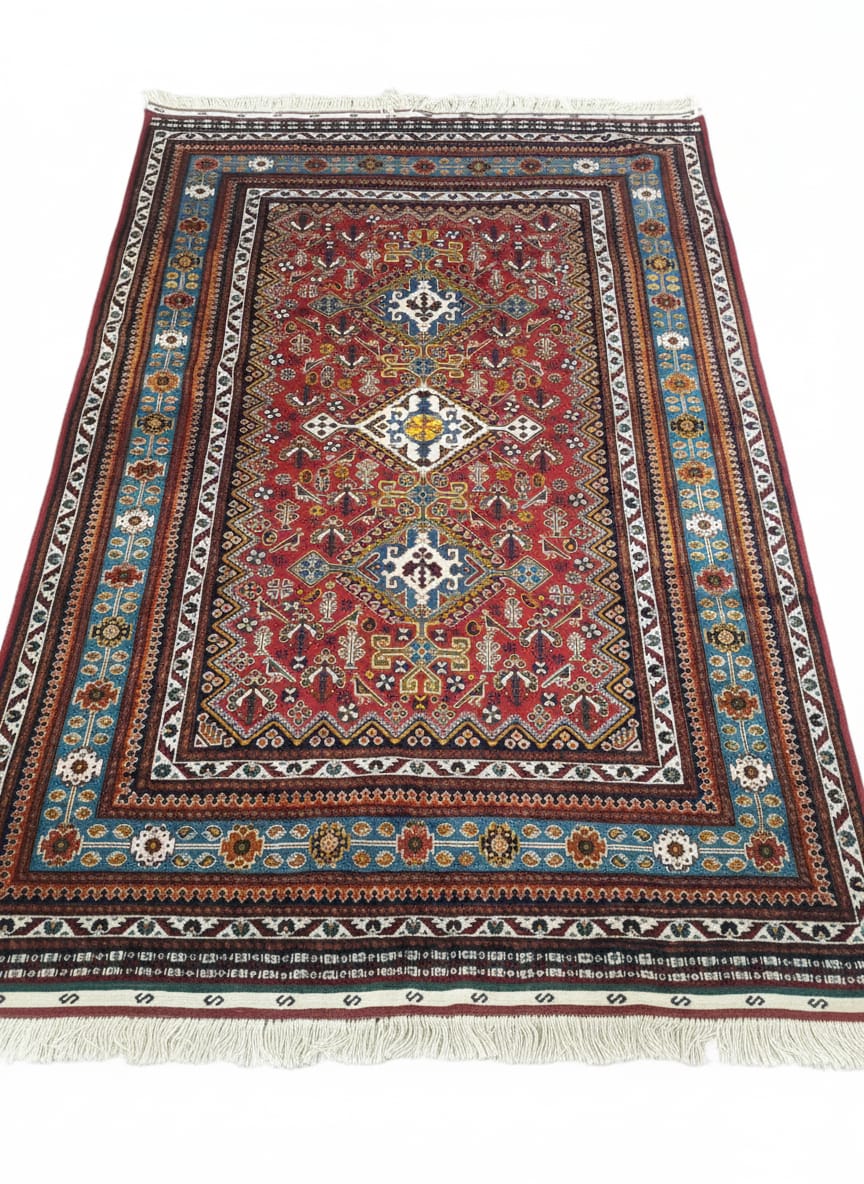 Vibrant Red and Multi-Color Hand-Knotted Medallion Rug